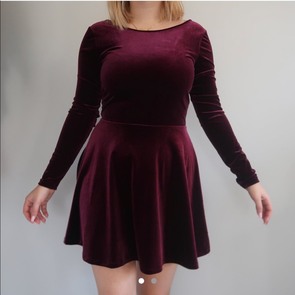 burgundy velvet skater dress